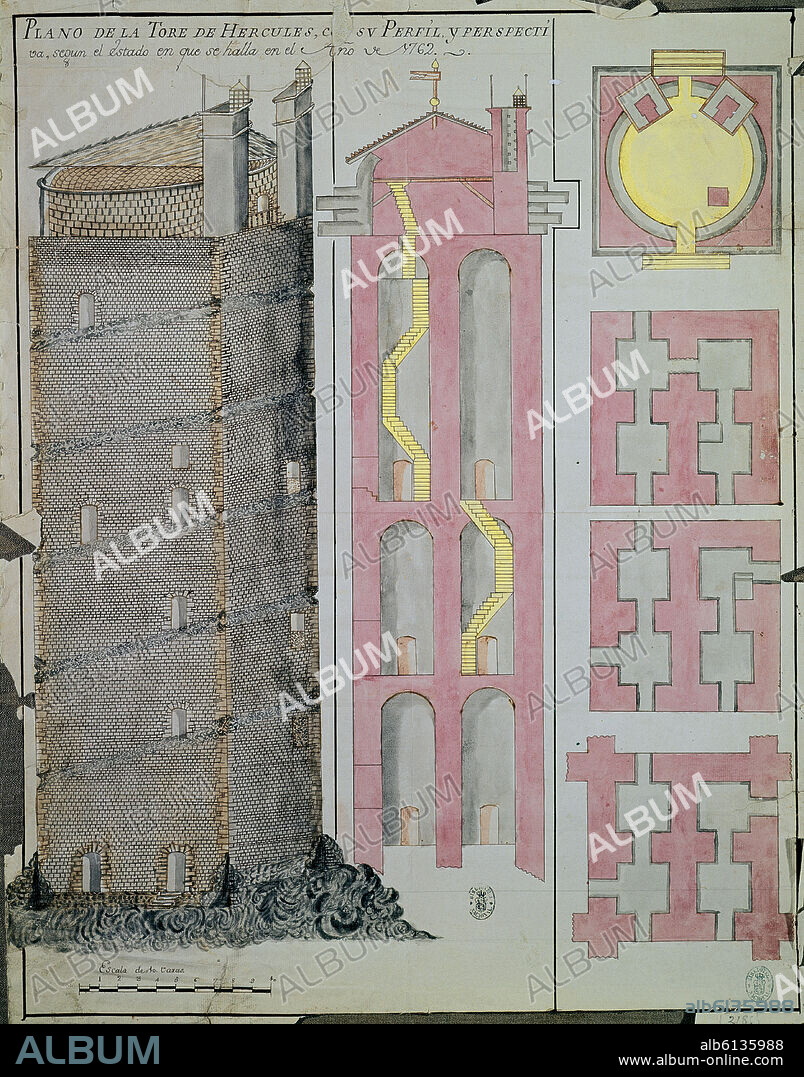 CORNIDE JOSE. PLANO DE LA TORRE DE HERCULES EN 1762.