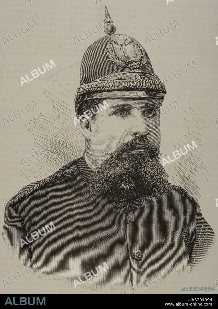 Carlos Ezeta (1852-1903). President of El Salvador from 1890 to 1894. He was a military ruler. Portrait. Engraving by Arturo Carretero. "La Ilustracion Espan_ola", 1890.