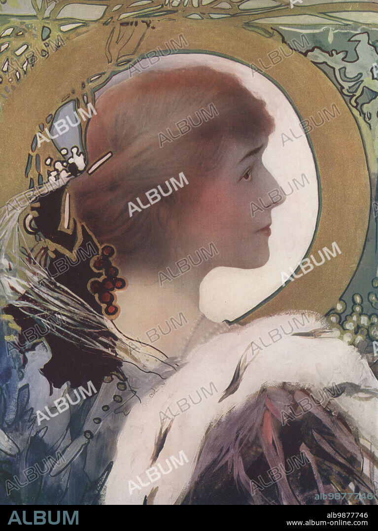 Mrs Brown Potter, Mary Cora Urquhart, American society beauty and divorcee who turned London stage actress, 1857-1936. Former wife of New York millionaire James Brown Potter. Photograph by Window and Grove (Frederick Richard Window and William Henry Grove). Colour printing of a hand-coloured illustration based on a monochrome photograph from George Newness Players of the Day, London, 1905.