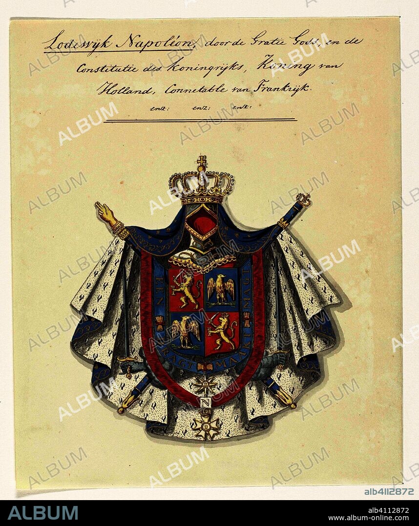 Weapon composition of Lodewijk Napoleon Bonaparte. Draughtsman: anonymous. Dating: 1807. Measurements: h 213 mm × w 176 mm.