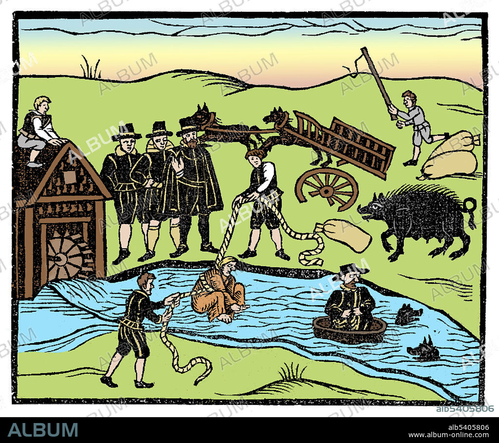 Trial by ordeal was a judicial practice by which the guilt or innocence of the accused was determined by subjecting them to a painful, usually dangerous, experience. Ordeal by water was associated with the witch-hunts of the 16th and 17th centuries, the outcome was an accused who sank was considered innocent, while floating indicated witchcraft.