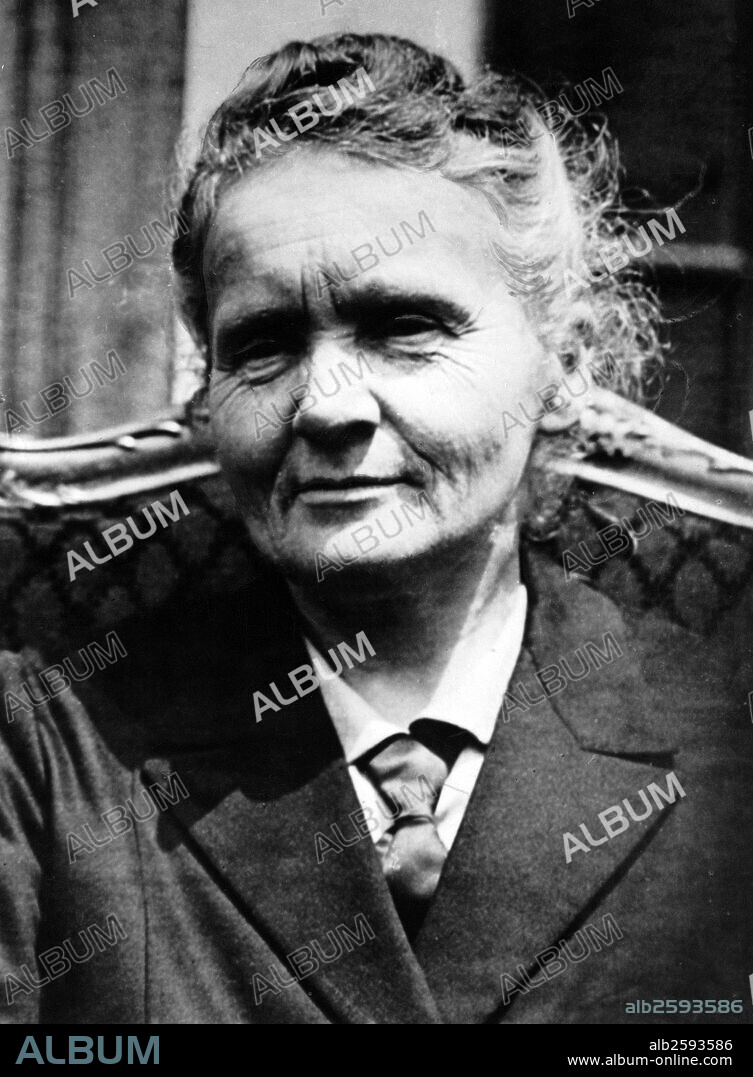 Photograph of Marie Sklodowska-Curie (1867-1934) a Polish and naturalized-French physicist, Nobel Prize winner and chemist who conducted pioneering research on radioactivity. Dated 1930.
