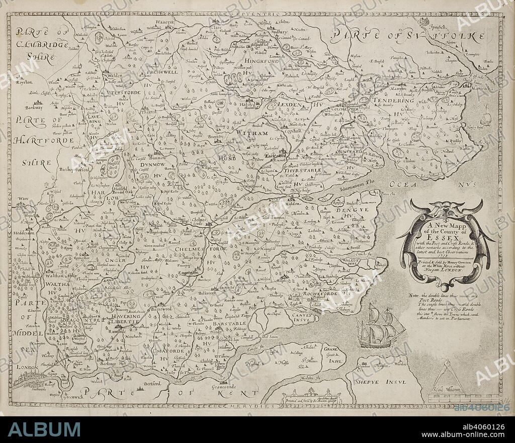 SPEED J and STENT P. A Map of the county of Essex. A collection of 37 Maps of the counties of England. London. H. Overton, 1714. A collection of 37 Maps of the counties of England, being reprints, of J. Speedâ€™s maps, by Henry Overton, together with those of P. Stent reprinted by John Overton, and maps of Derbyshire and Yorkshire engraved by S. Nicholls. Source: Maps.145.c.9 14. Language: English.