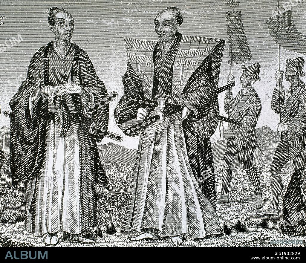 HISTORIA DEL JAPON. SAMURAI. Militar del antiguo sistema feudal japonés, que estaba al servicio de los daimios. Grabado.