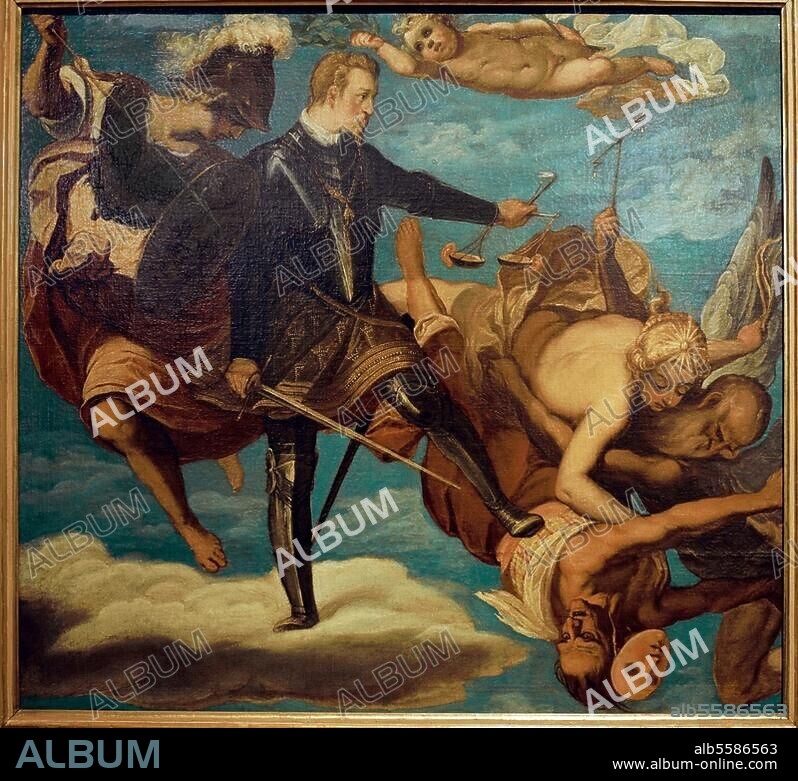 Ferdinand II., röm.-dt. Kaiser (1619-37), König von Böhmen und Ungarn; 1578-1637. / - "Erzherzog Ferdinand als Sieger über die Heuchelei". (Ferdinand als Führer der Gegenreformation in Innerösterreich). Gemälde, nach 1614, von Pietro Pomis (1569-1633). Öl auf Leinwand, 119 × 129 cm. Graz, Johanneum Museum.
