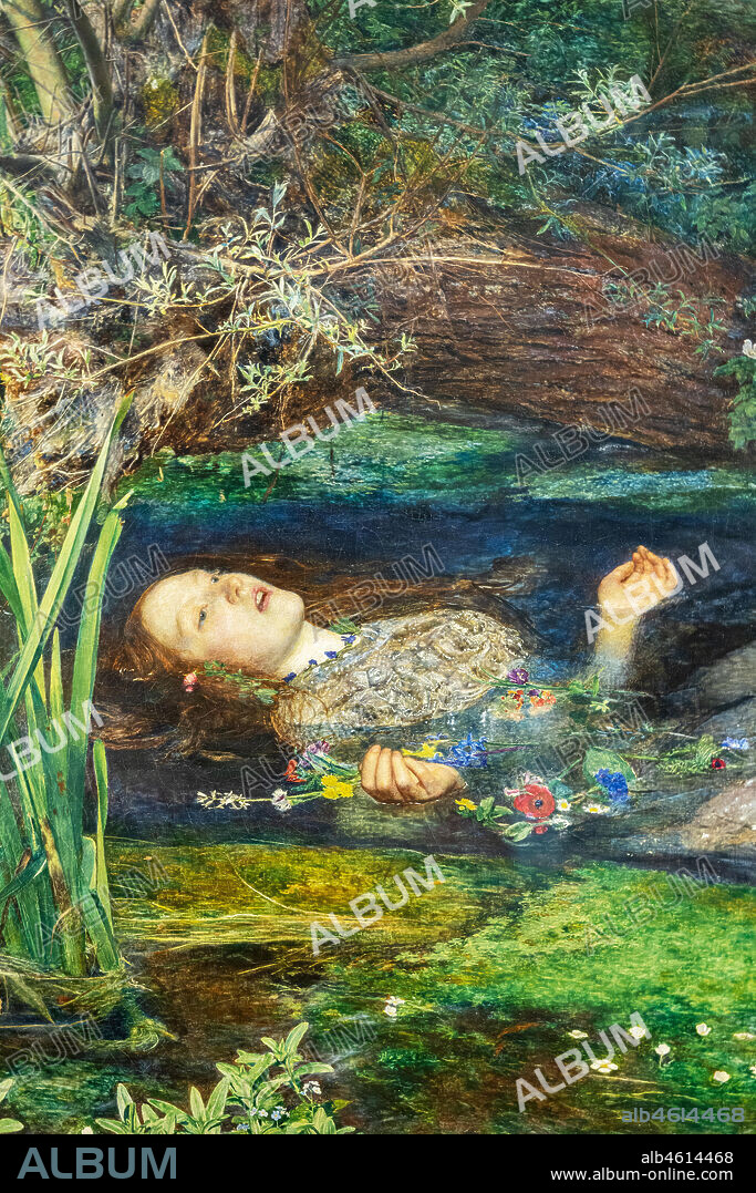 "Ophelia", (1851-2) by John Everett Millais (1829 - 96); oil painting on canvas. Detail.
