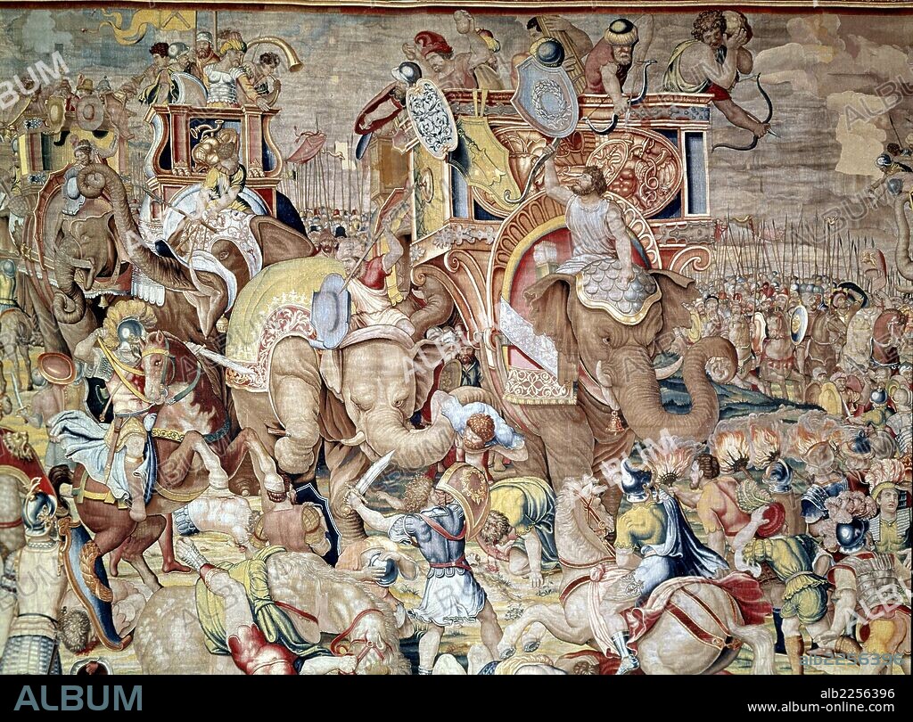 ANIBAL. GENERAL CARTAGINES. GUERRA PUNICA. " BATALLA DE ZAMA " DETALLE TAPIZ. PALACIO REAL. MADRID. PATRIMONIO NACIONAL.
