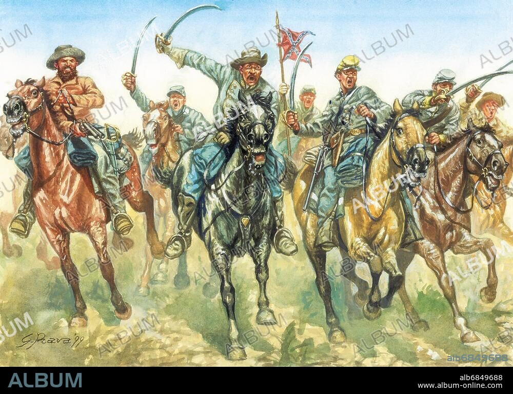 GIUSEPPE RAVA. Rava, Giuseppe; born 1963. "La carica della cavalleria confederata". (Charge of the Confederate cavalry). Illustration, 1999. From the series:. XIX° secolo" (19th Century).