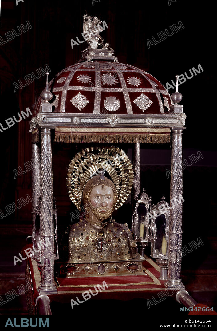 RODRIGO EANS (S XIV). BUSTO RELICARIO QUE CONTIENE EL CRANEO DE SANTIAGO ALFEO - SANTIAGO EL MENOR - SOBRINO DE SAN JOSE - 1332- ARTE GOTICO.
