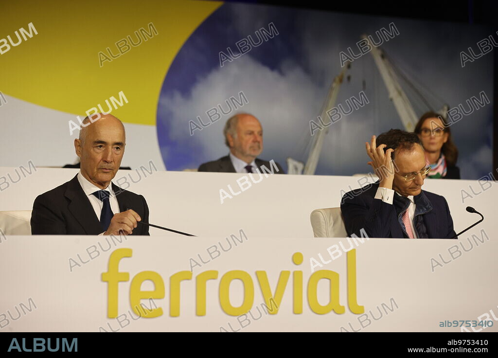 Madrid, 04/13/2023. Ordinary general meeting of Ferrovial shareholders where the exit of Spain from the group is voted on. In the image, Rafael del Pino and Ignacio Madridejos, CEO. Photo: Jaime García. ARCHDC.
