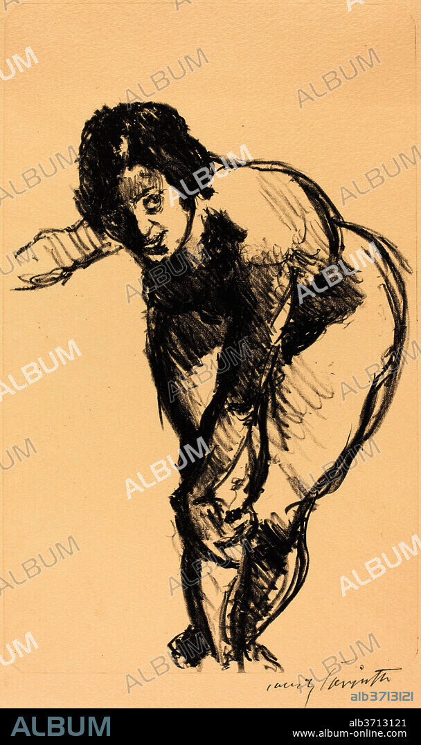 LOVIS CORINTH. Nude Bending Forward (Gebeugter Akt). Dated: 1916. Dimensions: plate: 39.6 x 24.5 cm (15 9/16 x 9 5/8 in.)  sheet: 51 x 29.8 cm (20 1/16 x 11 3/4 in.). Medium: lithograph in black on textured wove paper.