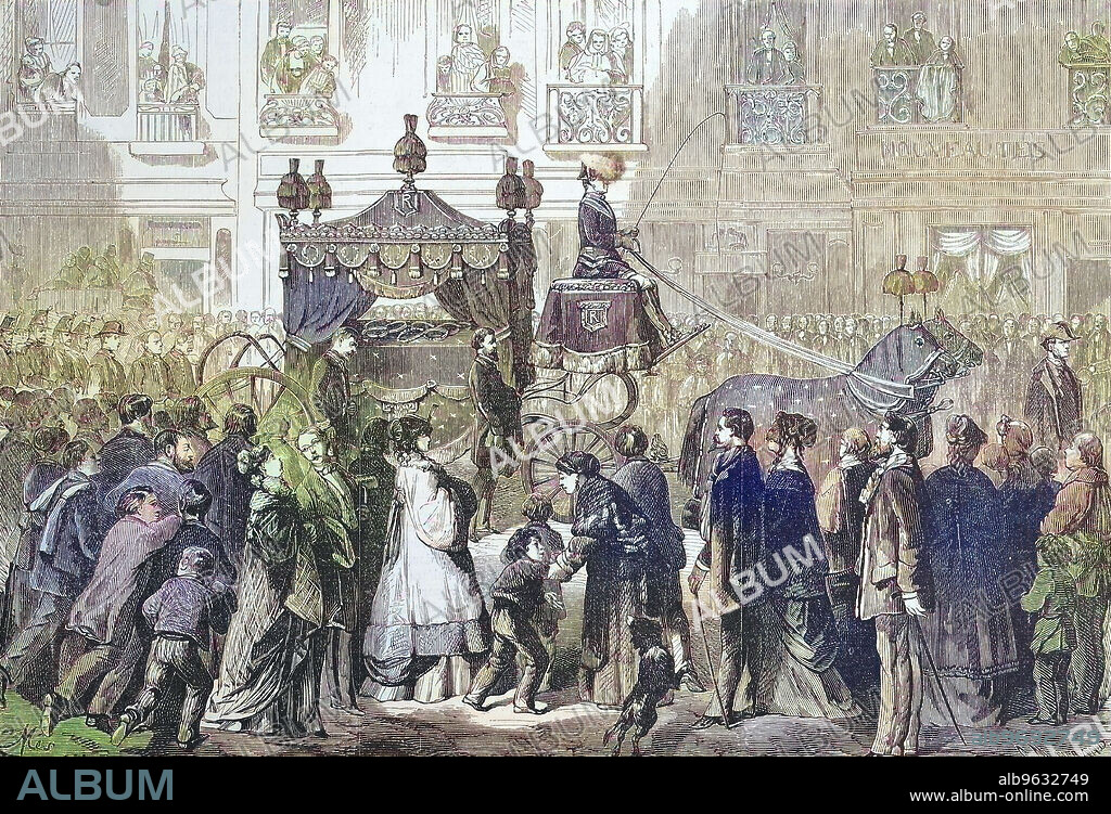 The funeral of Gioachino Antonio Rossini, Feb. 29, 1792 - Nov. 13, 1868, Italian composer, in Paris, France, Historical, digitally restored reproduction of an original artwork from the 19th century, exact original date unknown.