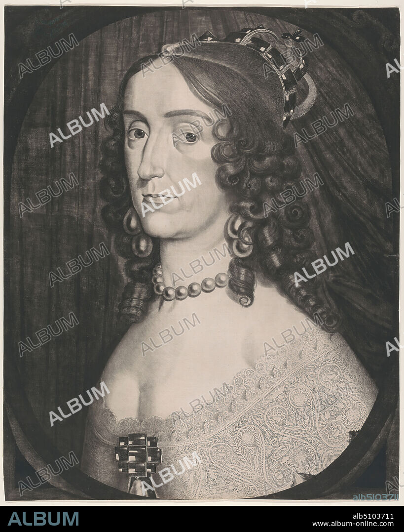 Elizabeth Stuart, Queen of Bohemia, Print made by Ludwig von Siegen, 1609c.1680, German, after Gerrit van Honthorst, 15901656, Dutch, active in Britain in 1628, 1643, Mezzotint on moderately thick, moderately textured, cream, laid paper, Sheet: 20 3/8 × 16 3/8 inches (51.8 × 41.6 cm).