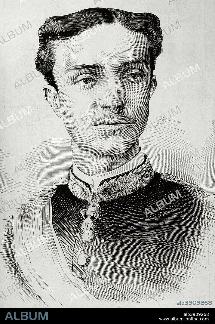 Alfonso XII de España "el Pacificador" (Madrid, 1857-Madrid, 1885). Rey de España entre 1874-1885. Retrato. Grabado de la Ilustración Española y Americana, 22 de Marzo de 1876. Biblioteca Histórico Militar de Barcelona, Cataluña, España.