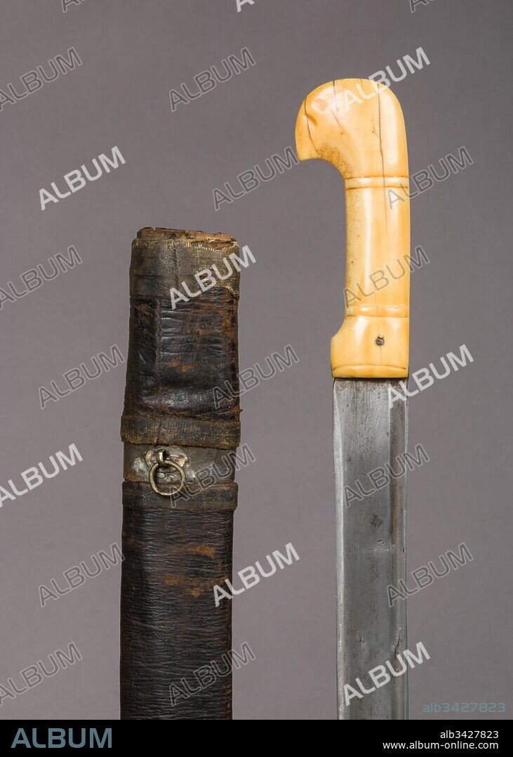 Sword with Scabbard, 19th century, Caucasian, Steel, leather, silver, ivory, wood, H. with scabbard 36 3/4 in. (93.3 cm); H. without scabbard 36 7/8 in. (93.7 cm); H. of blade 31 in. (78.7 cm); W. 2 in. (5.1 cm); Wt. 1 lb. 9.7 oz. (728.6 g); Wt. of scabbard 12.7 oz. (360 g), Swords.