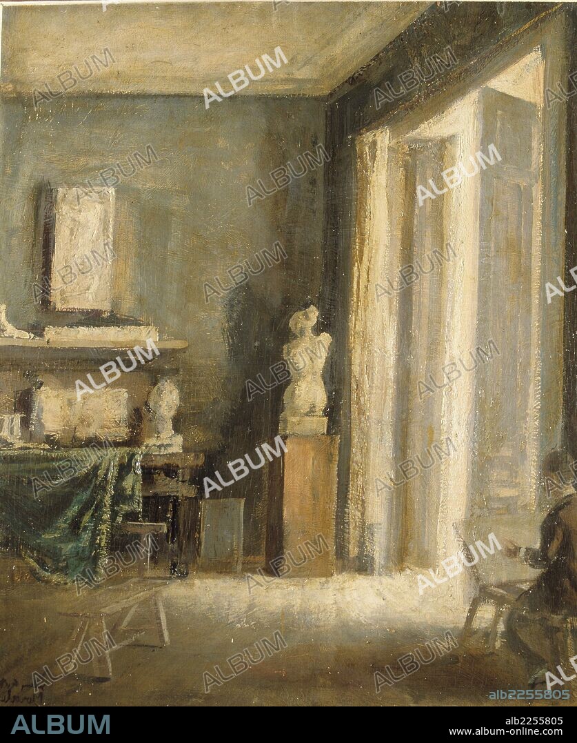 MORALES , JUAN ANTONIO. PINTOR ESPAÑOL. " INTERIOR " , OLEO SOBRE LIENZO. COLECCION DEL AUTOR.