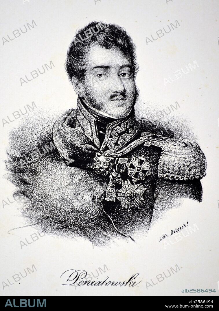 Prince Jozef Poniatowski (1763-1813) Polish leader and general. Fought for Napoleon on his Russian campaign. Created Marshal of France during the Battle of Leipzig, October 1813, during which he died. Lithograph, Paris, c1832. Photo by: .