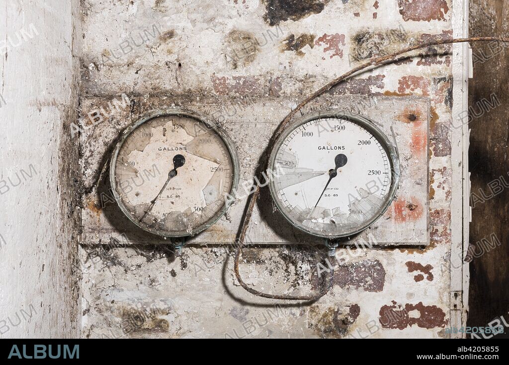 Gauges, Flaxmill Maltings, Spring Gardens, Ditherington, Shrewsbury, Shropshire, 2017. Detail of gauges on an interior wall in the flax mill's stove building.