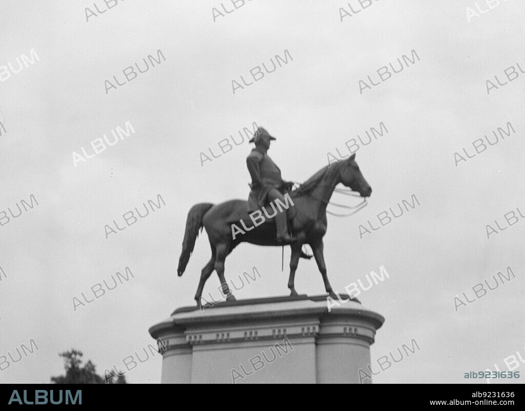 ARNOLD GENTHE. Equestrian statues in Washington, D.C., between 1911 and 1942. Sculpture of General Winfield Scott by Henry Kirke Brown.