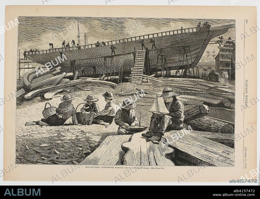 Ship Building, Gloucester Harbor. Winslow Homer (American, 1836-1910); published by Harper's Weekly (American, 1857-1916). Date: 1873. Dimensions: 235 x 347 mm (image); 280 x 401 mm (sheet). Wood engraving on paper. Origin: United States.