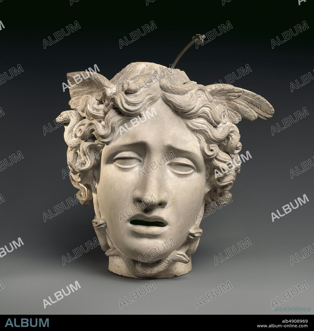 Studio of Antonio Canova, Head of Medusa, Italian, Rome, Studio of Antonio Canova (Italian, Possagno 17571822 Venice), 18067, Italian, Rome, Plaster cast, with modern metal rod, Height: 12 1/4 in. (31.1 cm), Sculpture.