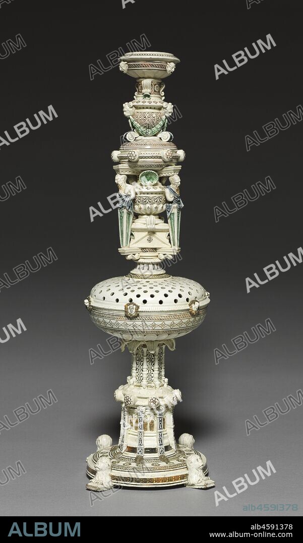 Flower Vase, c. 1520-1540. Made as two separate elements, this extremely rare example of Saint-Porchaire ware may have been conceived primarily as a tour de force of decorative art.