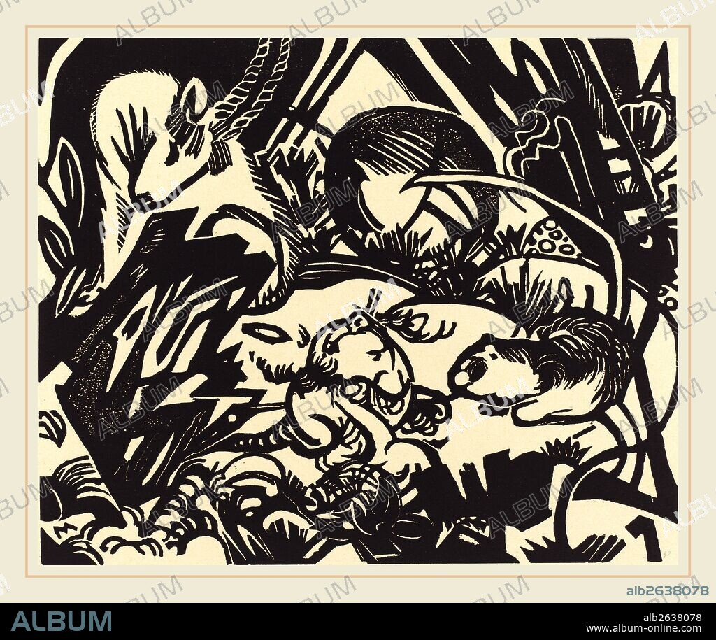 Franz Marc, Animal Legend (Tierlegende), German, 1880-1916, 1912, woodcut.