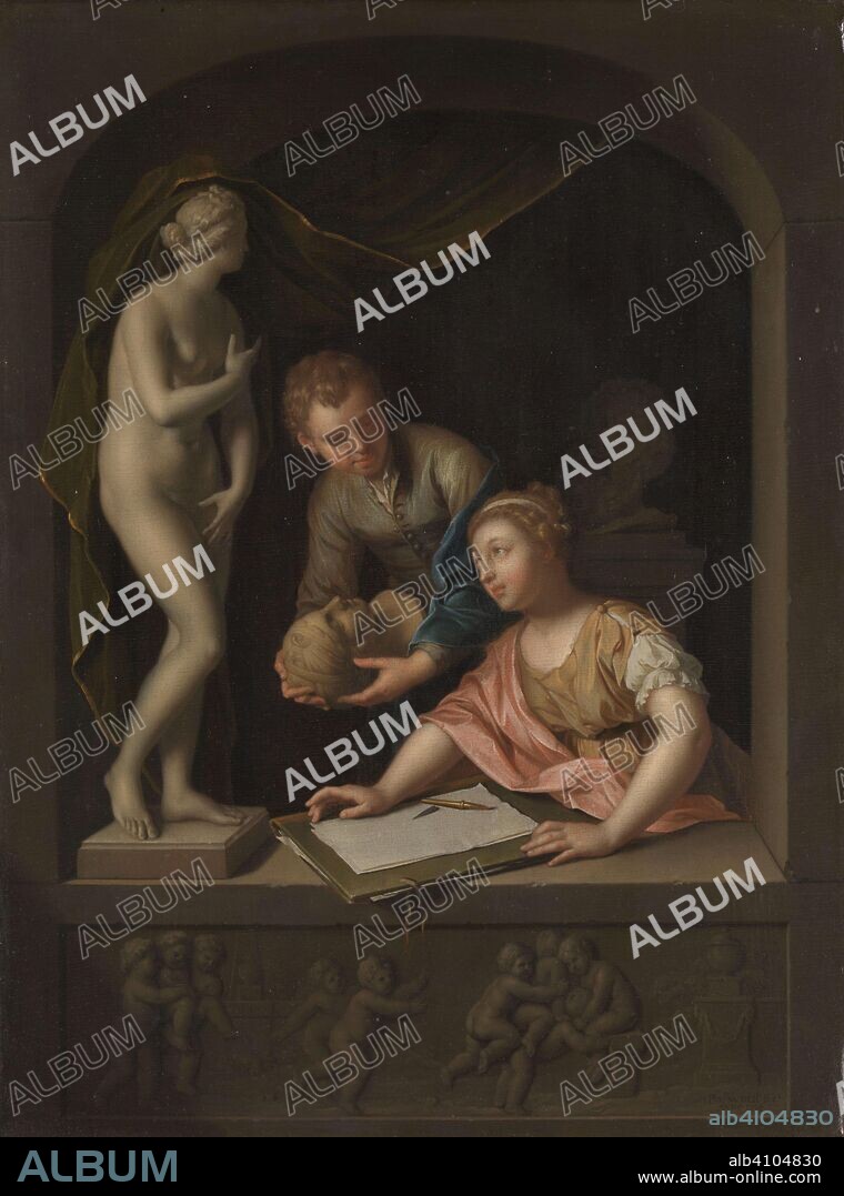 PIETER VAN DER WERFF. A Girl Drawing and a Boy near a Statue of Venus. A Statue of Venus, with a Girl Drawing and a Boy. Dating: 1715. Measurements: h 38.5 cm × w 29 cm.