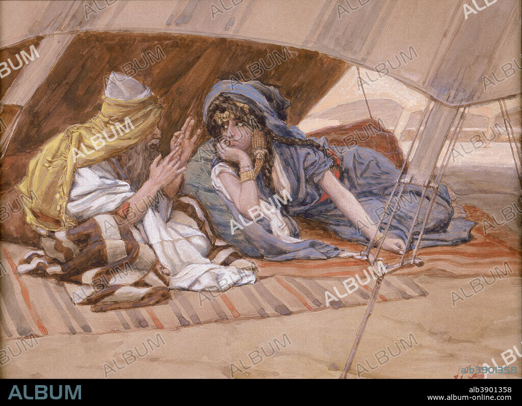 JAMES JACQUES JOSEPH TISSOT. Abram's Counsel to Sarai. Date/Period: Ca. 1896-1902. Works on paper-Watercolors & Gouaches. Gouache on board Gouache on board. Height: 152 mm (5.98 in); Width: 207 mm (8.14 in).