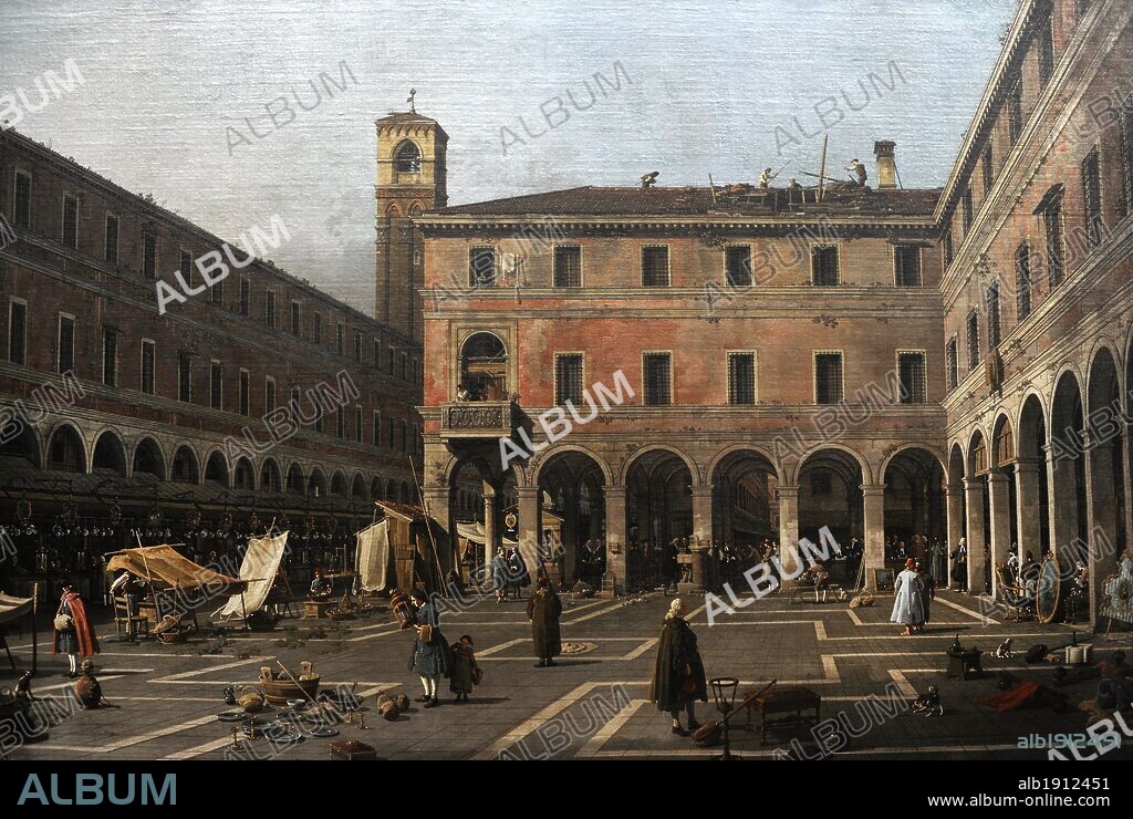 ARTE S. XVIII. ITALIA. CANALETTO (1697-1768). De verdadero nombre Giovanni Antonio Canal. Pintor famoso por sus paisajes urbanos de Venecia dentro del nuevo género de la veduta. "EL CAMPO DE RIALTO", 1758-1763. Gemäldegalerie o Pinacoteca de Berlín. Kulturforum. Museos Nacionales de Berlín (Staatiche Museum). Alemania. Europa.