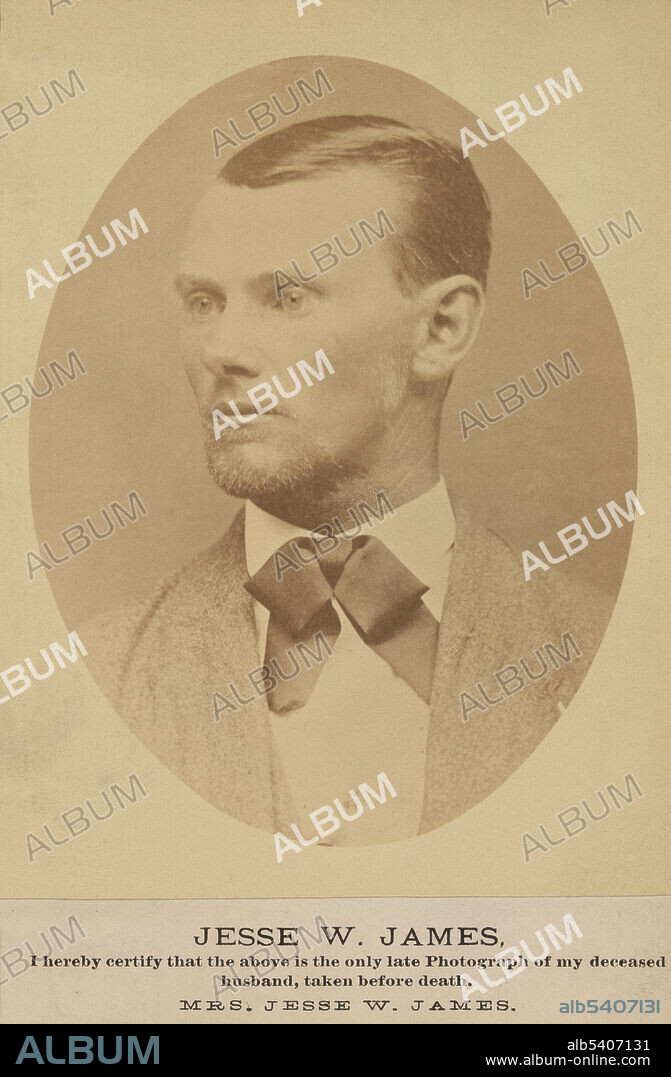 Portrait of Jesse James marketed to audiences not long after the famous outlaw was killed. Jesse James (1847 - 1882) was an American outlaw, gang leader, bank robber, train robber, and murderer, and the most famous member of the James-Younger Gang. Already a celebrity when he was alive, he became a legendary figure of the Wild West after his death. On April 3, 1882, Jesse James was killed by a member of his own gang, Robert Ford. No photographer credited, 1882 (cropped and cleaned).