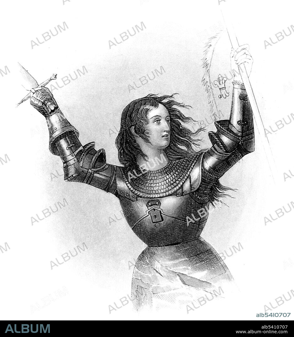 Joan of Arc (1412-1431), Roman Catholic saint and French heroine who led the French army in several victories during the Hundred Years' War and was burned at the stake at the age of 19. Illustration from 1885 by James Parton.