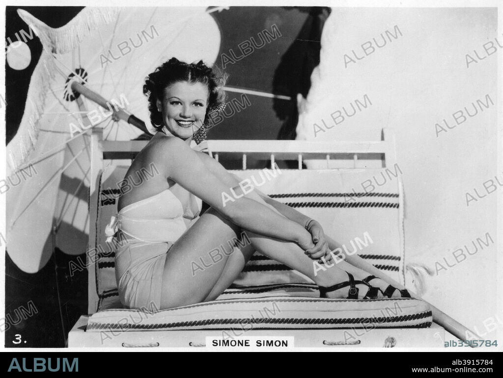 Simone Simon, French film actress, c1938. Simone Simon's (1910-2005) film acting career lasted from 1931 until 1957. When she died, French Culture Minister Renaud Donnedieu de Vabres described her as one of the most seductive and most brilliant stars of the French cinema of the first half of the 20th century. Cigarette card from 'Modern Beauties', 3rd series, issued by the British-American Tobacco Company.