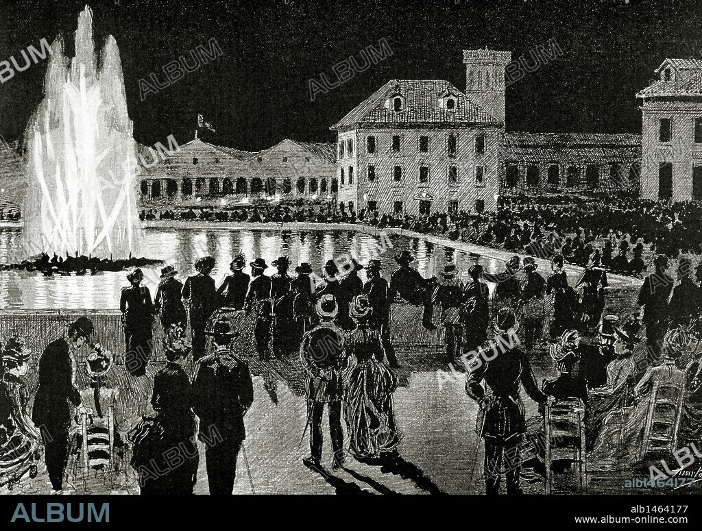 BARCELONA. 1888 World's Fair. Magic Fountain. Drawing by Asarta in "La Ilustracion Iberica" (1888).