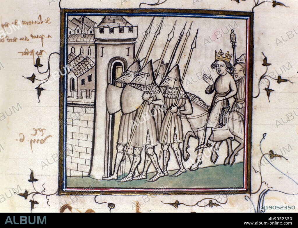 return of Charles VI of France after the Battle of Roosebeke, 1382, (15th century, Illustration). From the Bibliotheque Municipale, Besancon. The Battle of Roosebeke (sometimes referred to as the Battle of Westrozebeke) took place on 27 November 1382 on the Goudberg (golden mountain) between a Flemish army under Philip van Artevelde and a French army under Louis II of Flanders who had called upon the help of the French king Charles VI after he had suffered a defeat during the Battle of Beverhoutsveld. The Flemish army was defeated, Philip van Artevelde was slain and his corpse was put on display.