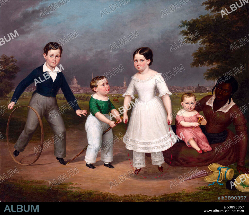 UNIDENTIFIED ARTIST. Robert, Calvin, Martha and William Scott and Mila. Date/Period: Ca. 1843-1845. Painting. Height: 990.60 mm (39 in); Width: 1,193.80 mm (47 in).