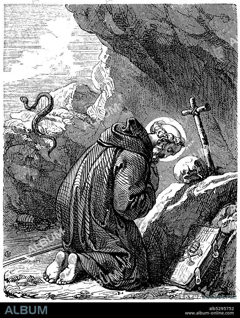 San Pedro Celestino (1209-1296), monje benedictino, papa en 1264 con el nombre de Celestino V. Grabado de 1852.