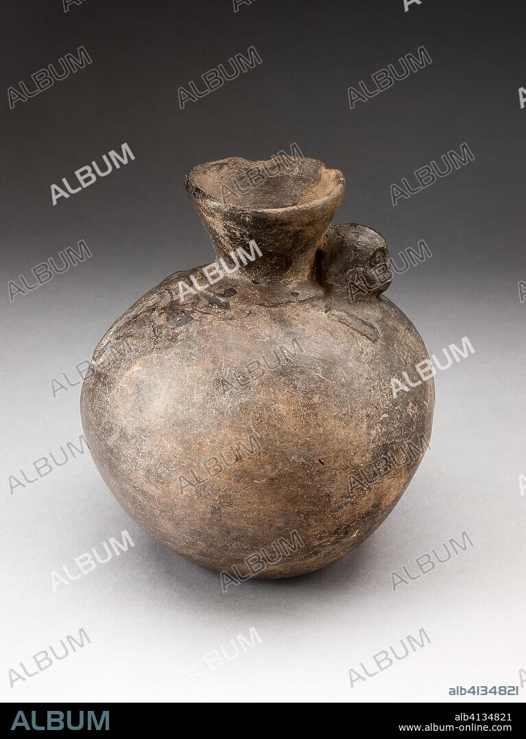 CHIMU. Brownware Jar with Monkey in Relief on Flared Neck. Chimú; North coast, Peru. Date: 1000-1400. Dimensions: H. 16.4 cm (6 7/16 in.). Ceramic and pigment. Origin: North Coast.