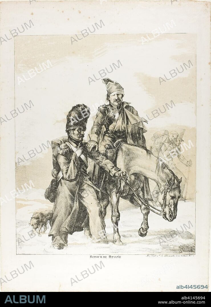 The Return from Russia. Jean Louis André Théodore Géricault; French, 1791-1824. Date: 1818. Dimensions: 444 × 361 mm (image); 587 × 419 mm (sheet). Lithograph in black with tan tint stone on ivory wove paper. Origin: France.