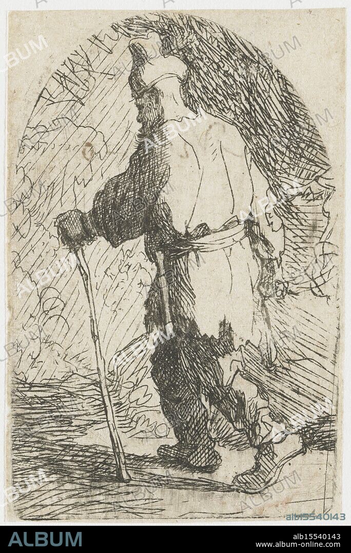 Rhine, Rembrandt van, Joseph, detail from: the flight into Egypt: sketch, verso left - stamped, print, prints, height 79 mm, width 51 mm, Northern Netherlands, 1606-07-15 - 1669-10-08, print maker, printmaker, 1625 - 1629, second quarter 17th century, paper, etching, etchings, Work conception, after own design by.