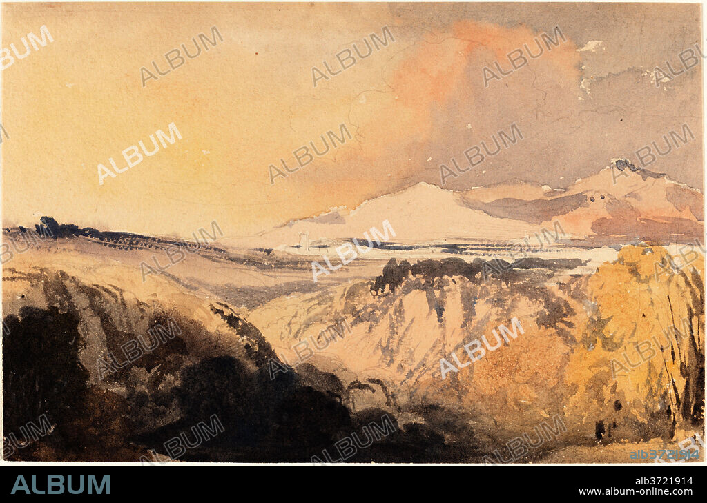 JOHN GENDALL. Landscape with a Distant Mountain Range. Dimensions: overall: 13.3 x 20.3 cm (5 1/4 x 8 in.). Medium: watercolor over graphite on wove paper.