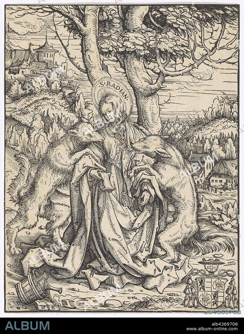 The hl., Radiana, woodcut, leaf: 20.6 x 15.7 cm, inscribed in the gloriole: S.RADIAN, u, ., l, ., monogrammed: H B ., u, ., r., Coat of arms of Salzburg Archbishop Matthäus Lang, Hans Burgkmair d. Ä., Augsburg 1473–1531 Augsburg.