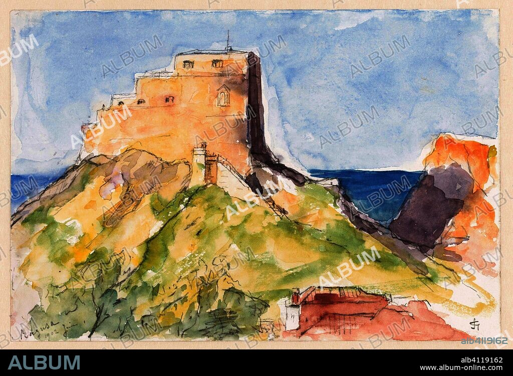 Ragusa, the old castle seen from the window of hotel Imp?rial 1902 (in the morning). Draughtsman: Carel Nicolaas Storm van 's-Gravesande. Dating: Jun-1902. Measurements: h 190 mm × w 281 mm.