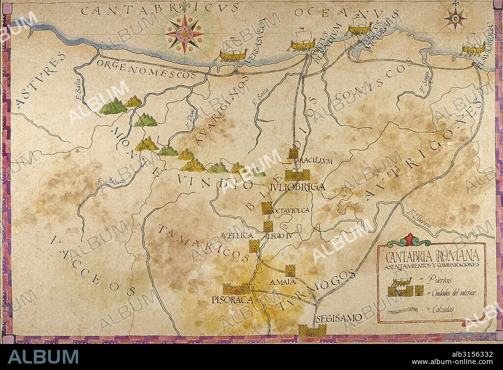 HISTORIA DEL IMPERIO ROMANO. ROMANIZACION DE LA PENINSULA IBERICA. MAPA DE CANTABRIA EN EPOCA ROMANA.