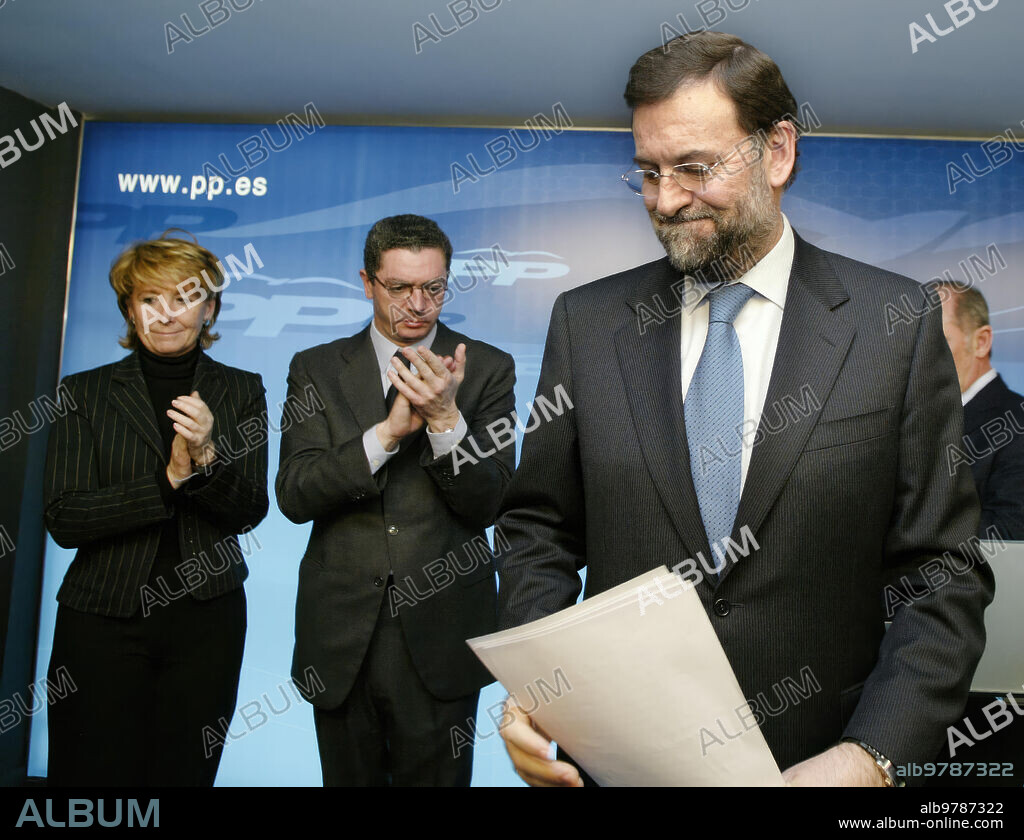 Madrid, March 14, 2004. General Elections at the headquarters of the Popular party. In the Image: Rajoy, Aguirre and Gallardón. Photo: Ignacio Gil, Jaime García and Daniel G. López.