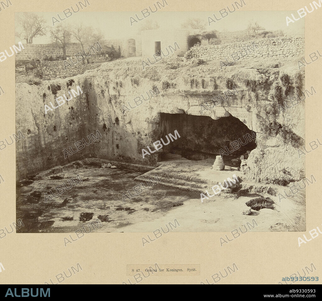 S 467. Tombs of the kings. Syria. (title on object), The photograph is part of the series of photographs from Israel, Palestine and Syria collected by Richard Polak., Bonfils, Syrië, c. 1895 - c. 1915, photographic support, paper, albumen print, height 218 mm × width 275 mmheight 466 mm × width 555 mm.