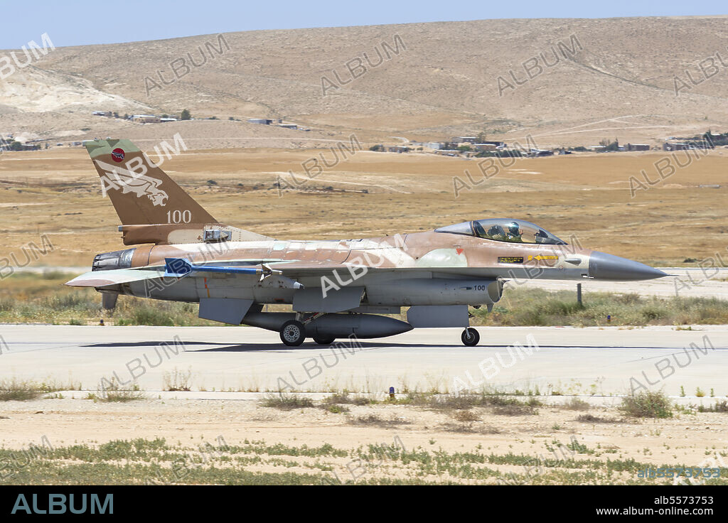 An Israeli Air Force F-16A/B Netz of the 116th Defenders of the South Squadron, taxiing at Nevatim Air Force Base, Israel.
