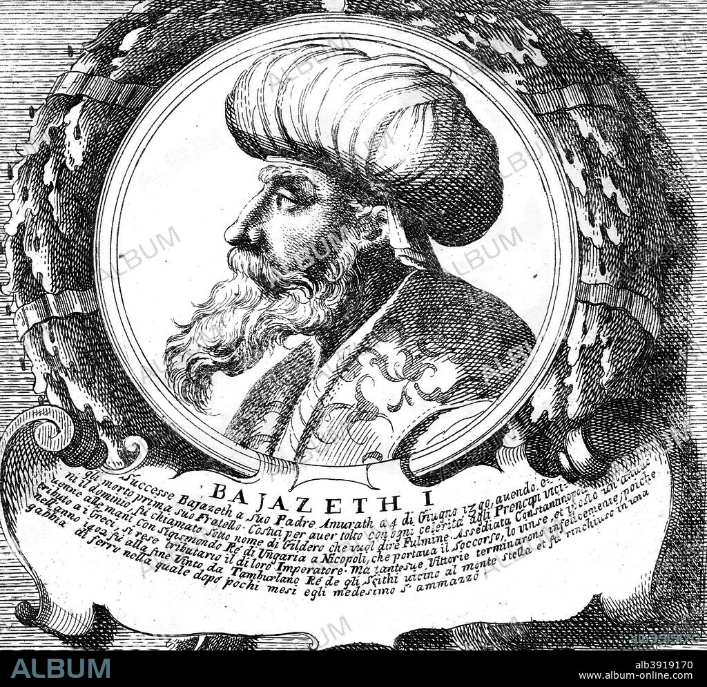 Bayezid I, Sultan of the Ottoman Empire. Bayezid (1354-1403) ruled the Ottoman Empire from 1389 until 1402. He was captured by Tamerlane at the Battle of Ankara in 1402.