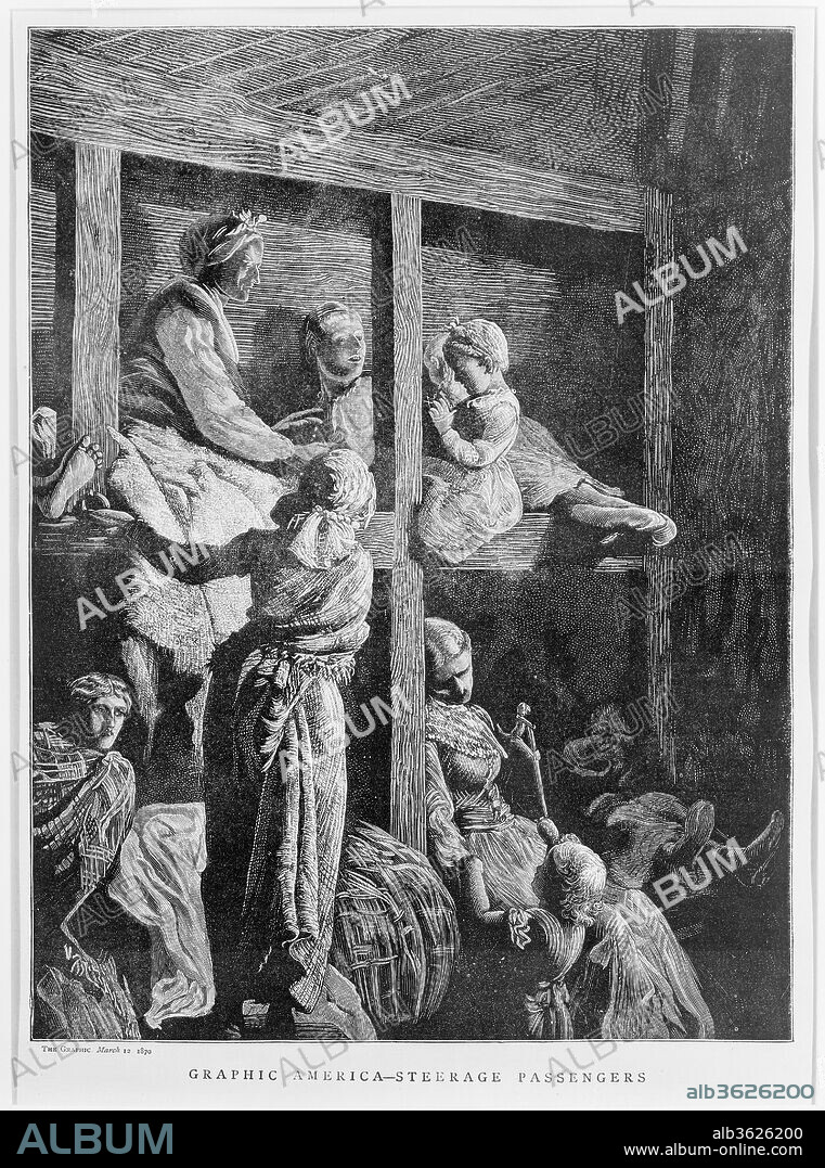 "Graphic America - Steerage Passengers" (The Graphic). Artist: Arthur Boyd Houghton (British, Madras, India 1836-1875 London). Dimensions: image: 11 3/4 x 8 13/16 in. (29.8 x 22.4 cm)
sheet: 16 x 11 7/16 in. (40.6 x 29 cm). Date: March 12, 1870.
