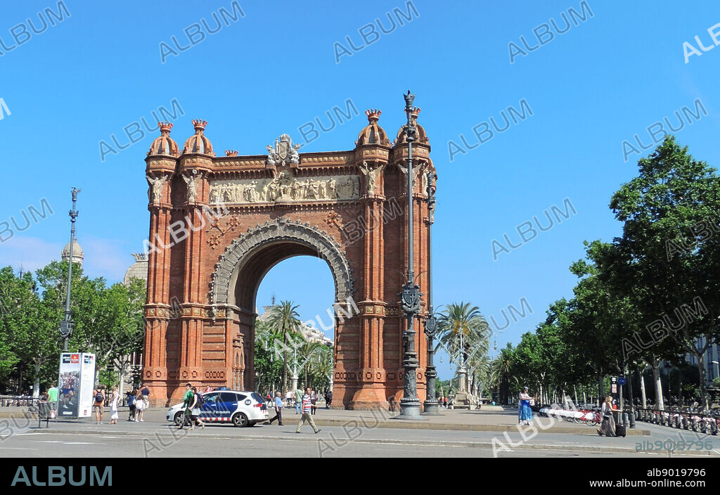 The Arc de Triomf is a triumphal arch in Barcelona (Catalonia, Spain). It was built for the Exposición Universal de Barcelona (1888), as its main access gate by architect Josep Vilaseca i Casanovas. The arch is built in reddish brickwork in the Neo-Mudéjar style.